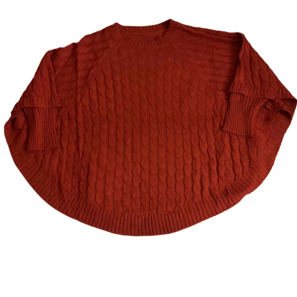 Pretty Persuasions Poncho Sweater Women One Size Red Cable Knit Batwing Pullover